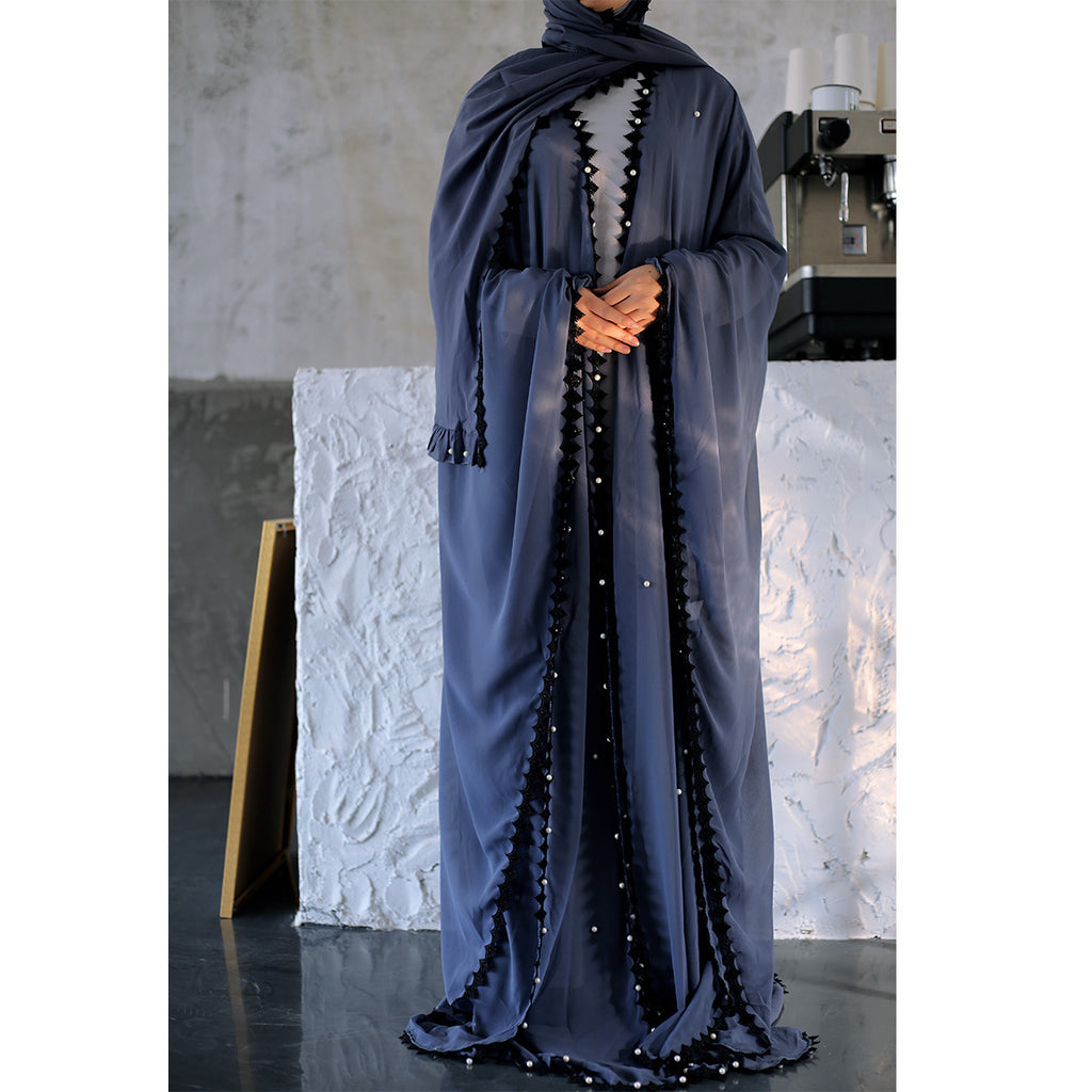 Loose Lace-Up Long Sleeve Chiffon Cardigan Robe for Middle Eastern Women