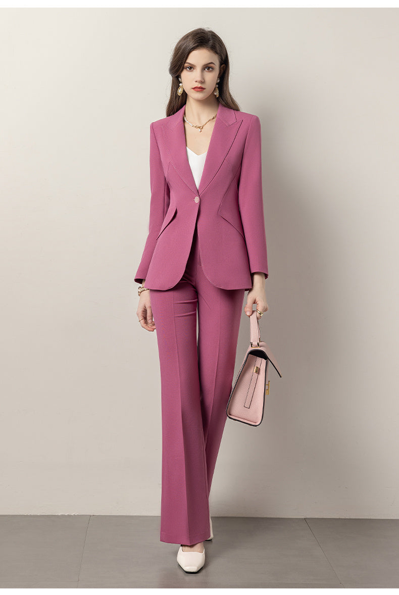 Ensemble tailleur femme rose printanier coupe ajustée