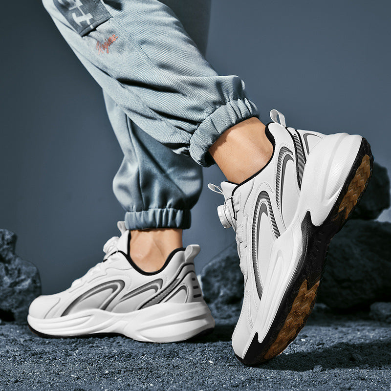 Waterproof Men's Leather Sneakers with Rotating Button