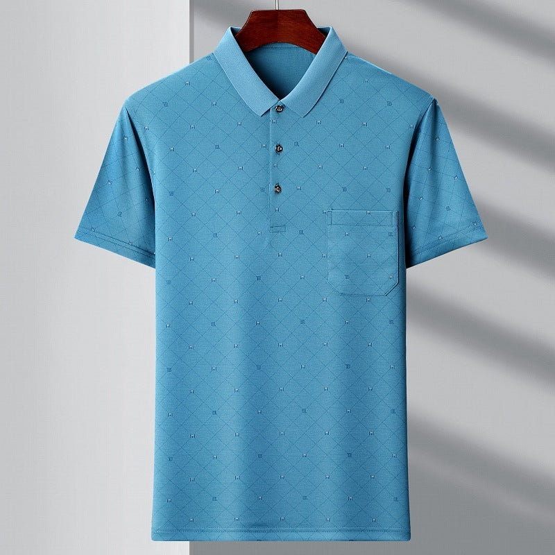 Men's Youth Striped Polo Shirt with Pocket Cotton Spandex