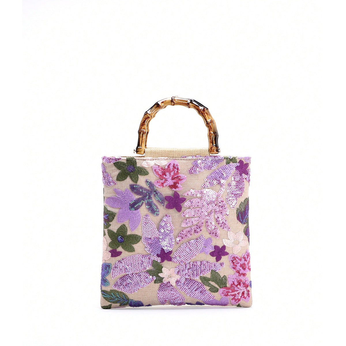 Vintage Embroidered Colorful Sequin Bamboo Handbag