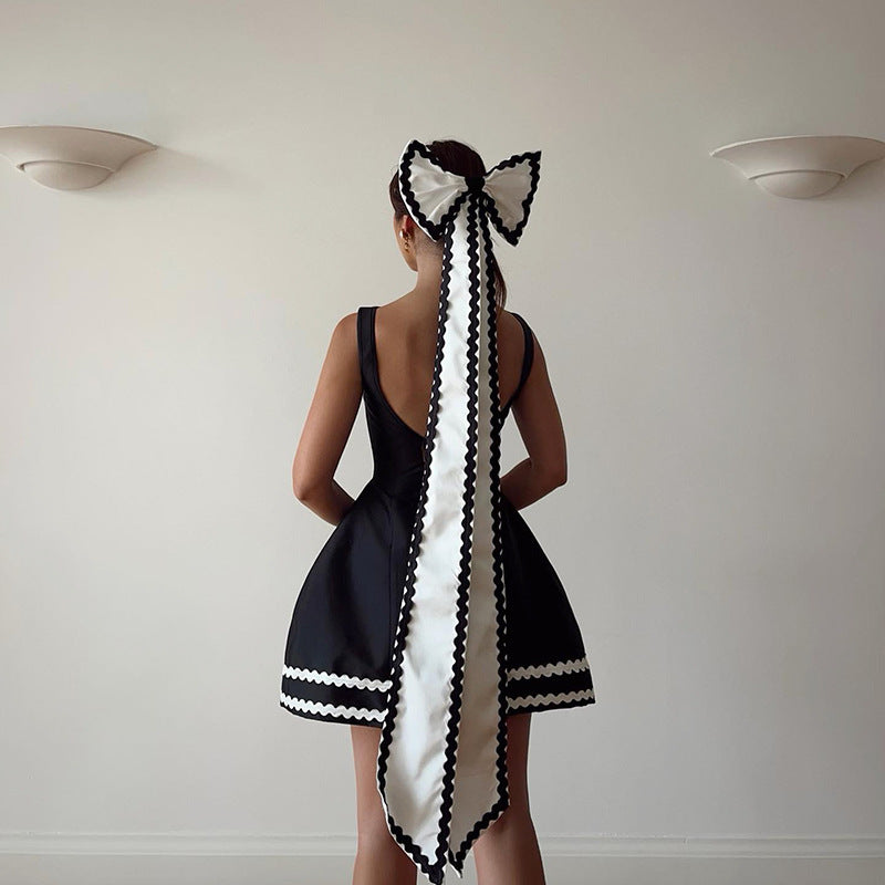 Black Sheath Backless High Waist A-Line Dress Sleeveless