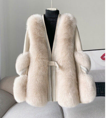 Loose Mid-Length Warm Fur Coat for Women