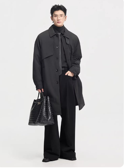 جاكيت رجالي متوسط ​​الطول مبطن بالريش للشتاء