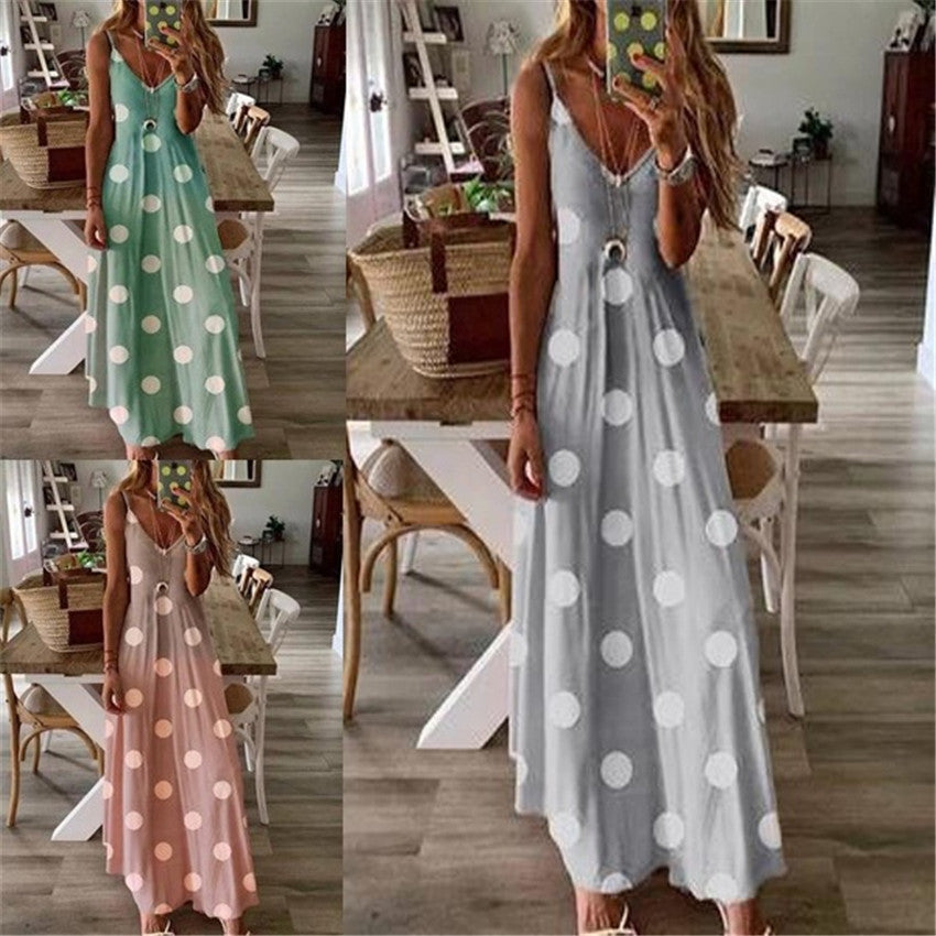 Polka Dot Gradient V-Neck Suspender Dress