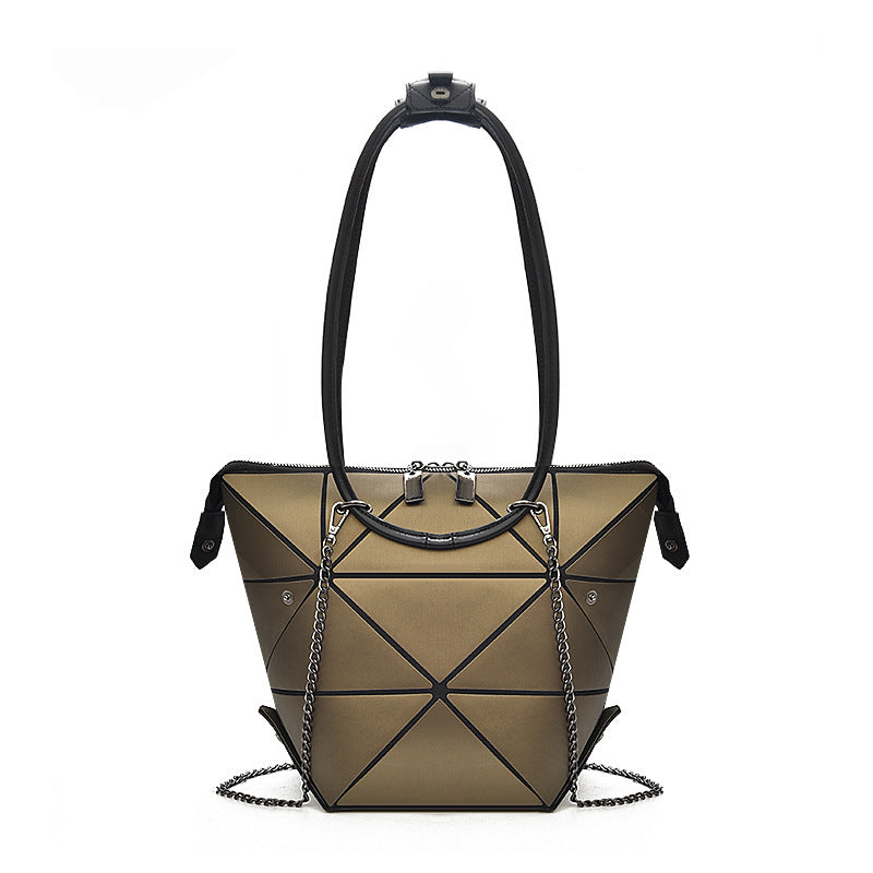 Trendy Medium Folding Geometric Diamond Laser Variety Bag with Zipper