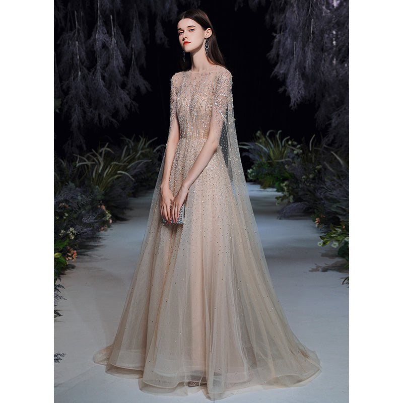 Robe de Soirée Champagne Longue et Luxueuse pour Femme