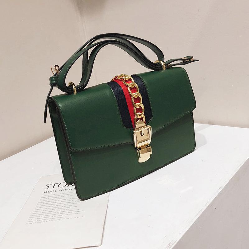 Fashionable Small Square Women's Bag in Red, Green, Black, Beige PU Leather