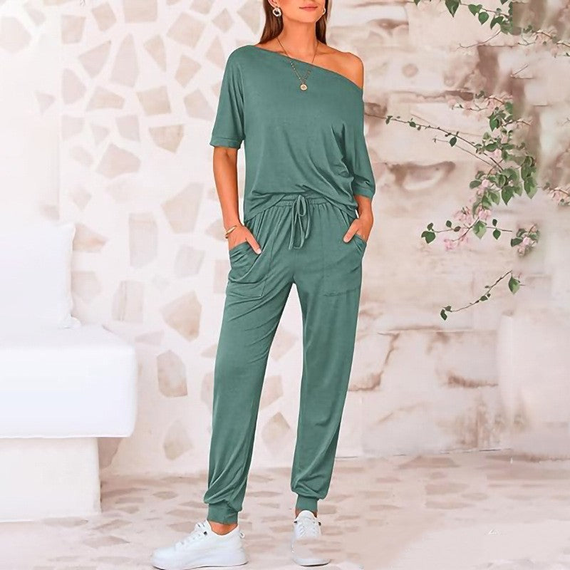Oblique Shoulder Five-point Pants Solid Color Trousers Suit