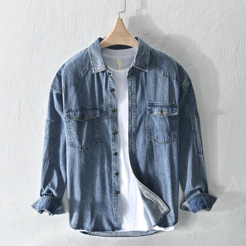 Chemise en Jean Décontractée pour Homme Grande Taille Ample Manches Longues en Coton