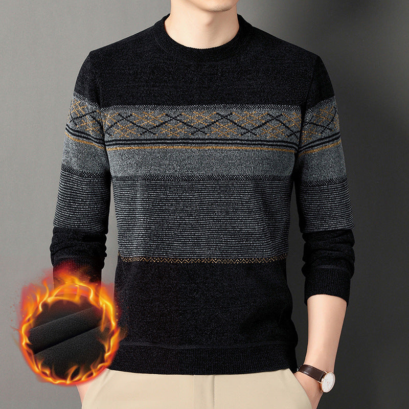 Pull en jacquard chaud et épais en velours chenille rembourré pour hommes d'âge moyen
