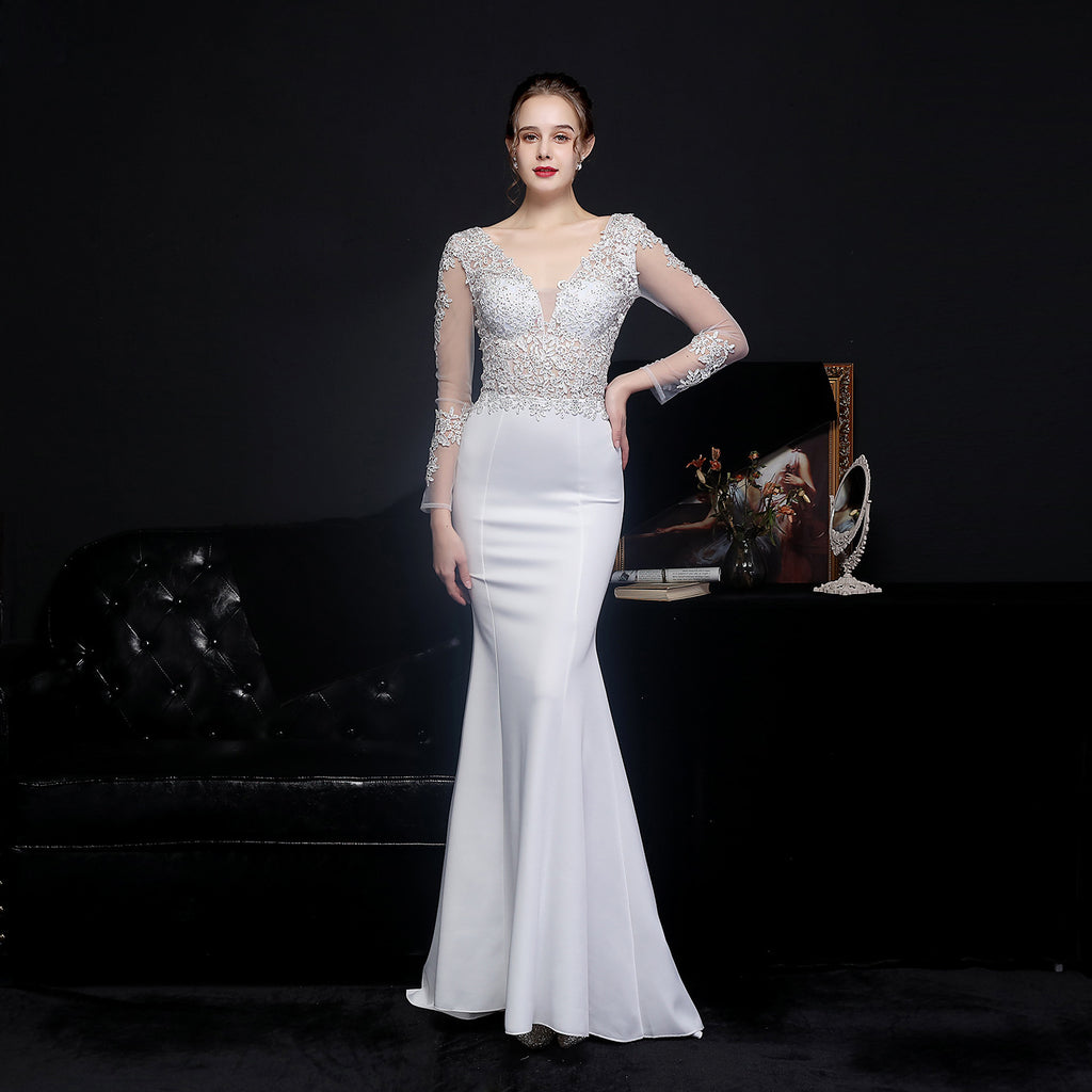 Women's High Waist Lace Diamond Toast Dress Long Sleeve