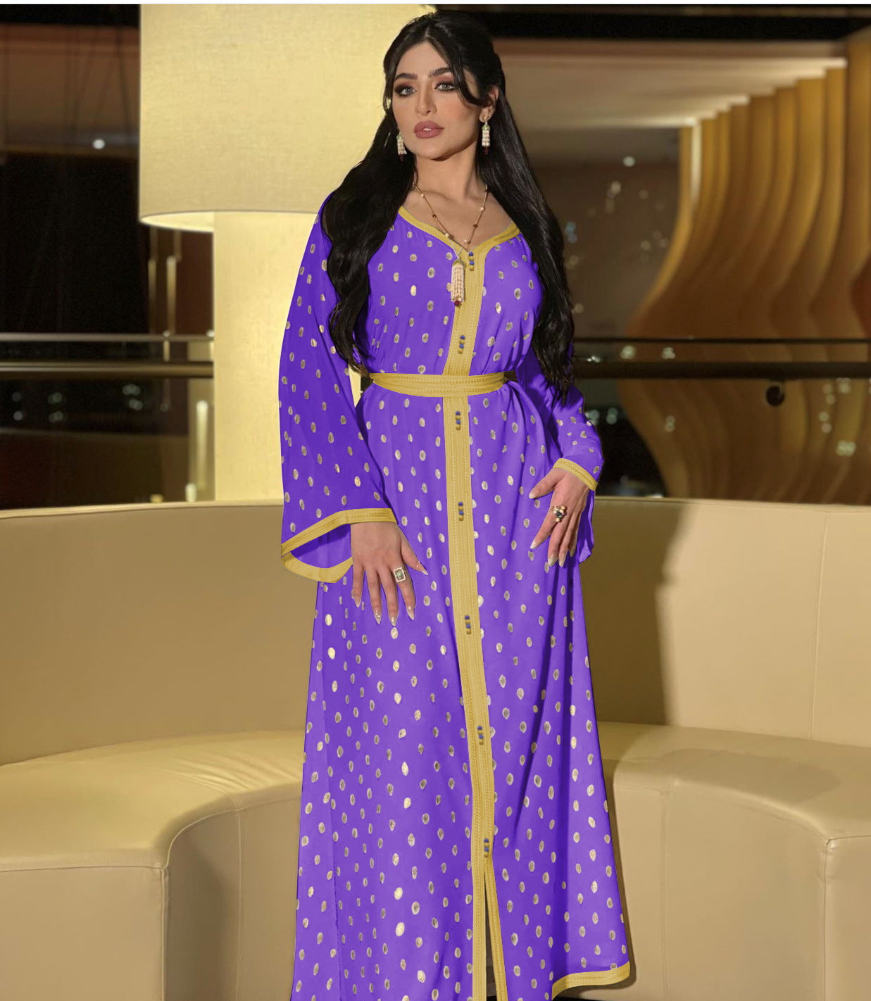 Women's New Abaya Hot Stamping Lace Robe Two Piece Set