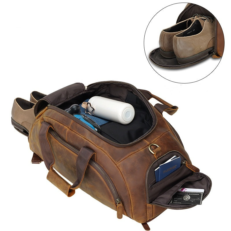 Sac à Dos Rétro Homme en Cuir de Vachette Marron Grande Capacité pour l'Extérieur