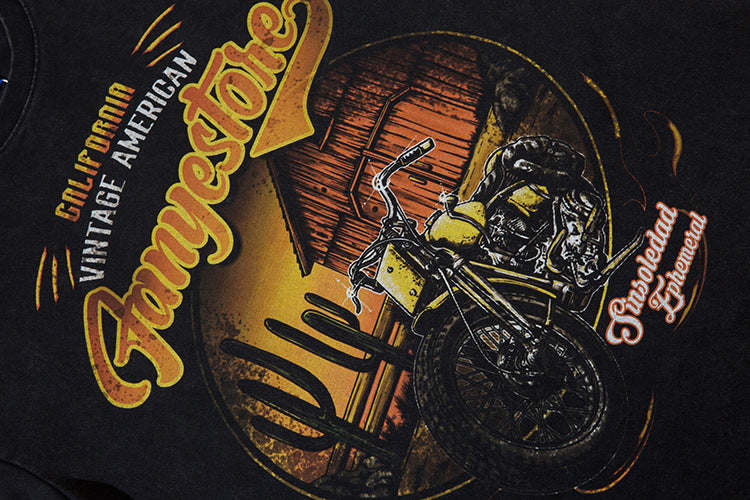 Hand-painted Motorbike Printed Short Sleeve Men