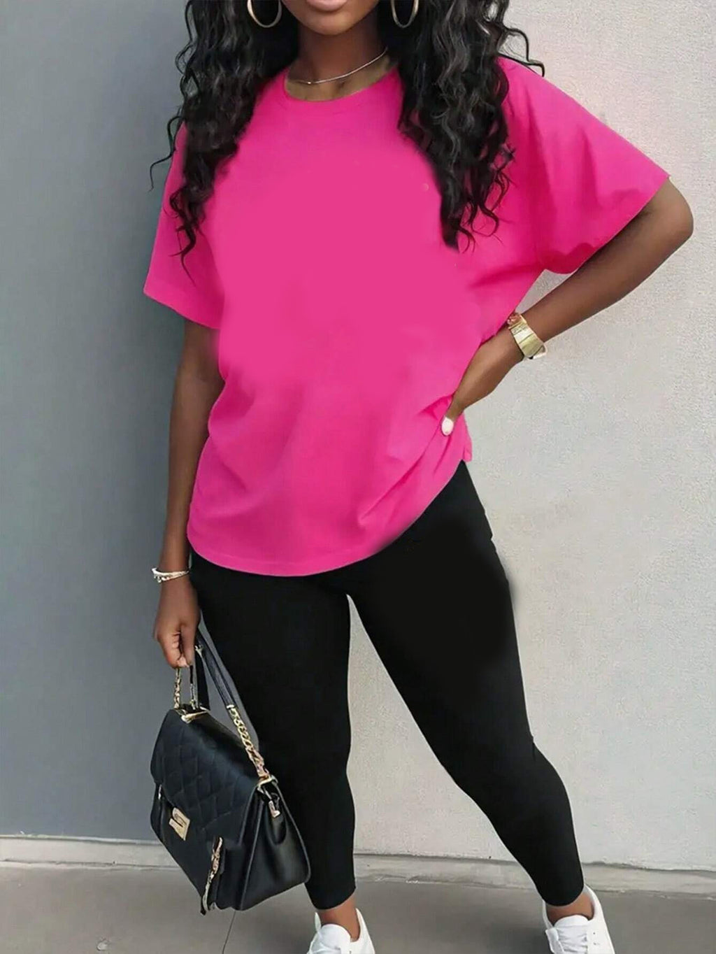 Ensemble T-shirt Col Rond & Leggings Imprimé Alphabet Femme