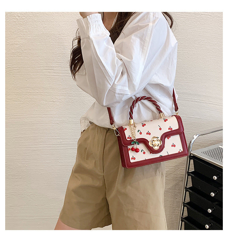 Cherry Twist Small Square Portable Bag - PU, 20cm