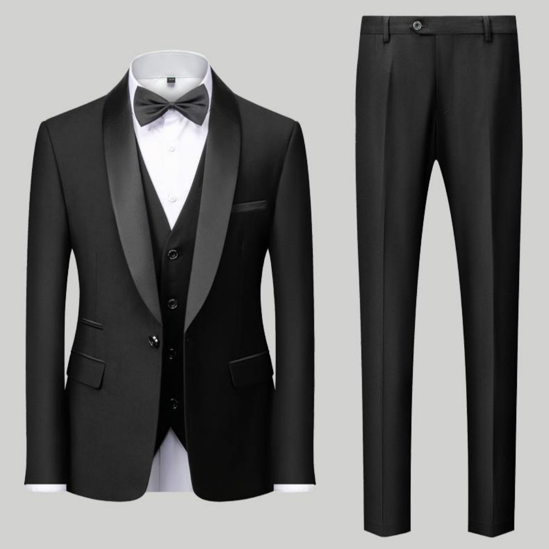 Men's Three-Piece Slim Fit Suit Set Green Collar for Wedding Performance and Formal Events