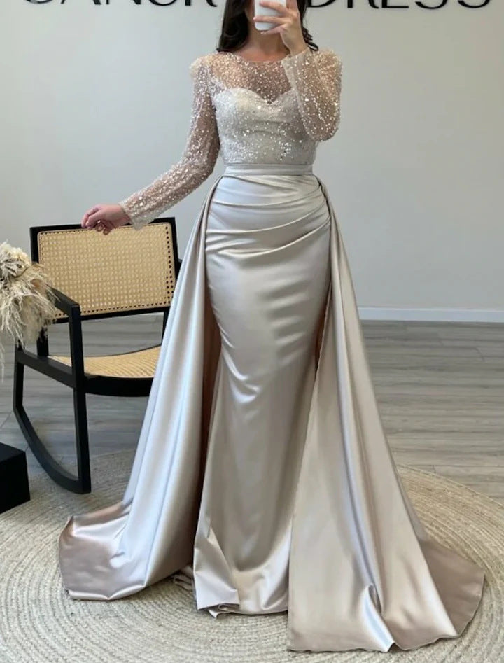 Dazzling Sequin Queen Maxi Evening Gown with Long Sleeves