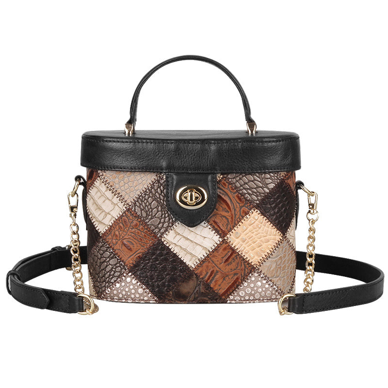 Ladies Small Cowhide Leather Cylinder Shoulder Messenger Bag