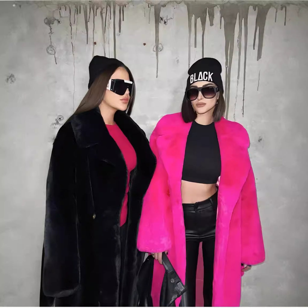 Thickened Long Plush Artificial Fur Cotton Coat Trench