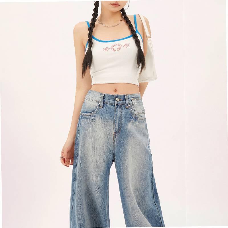 High Waist Retro Straight Denim Jeans for Women