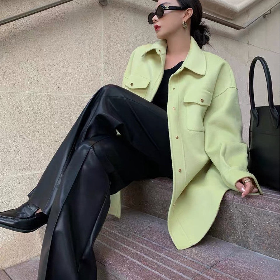 High Waist Wide Leg Casual Loose Leather Pants