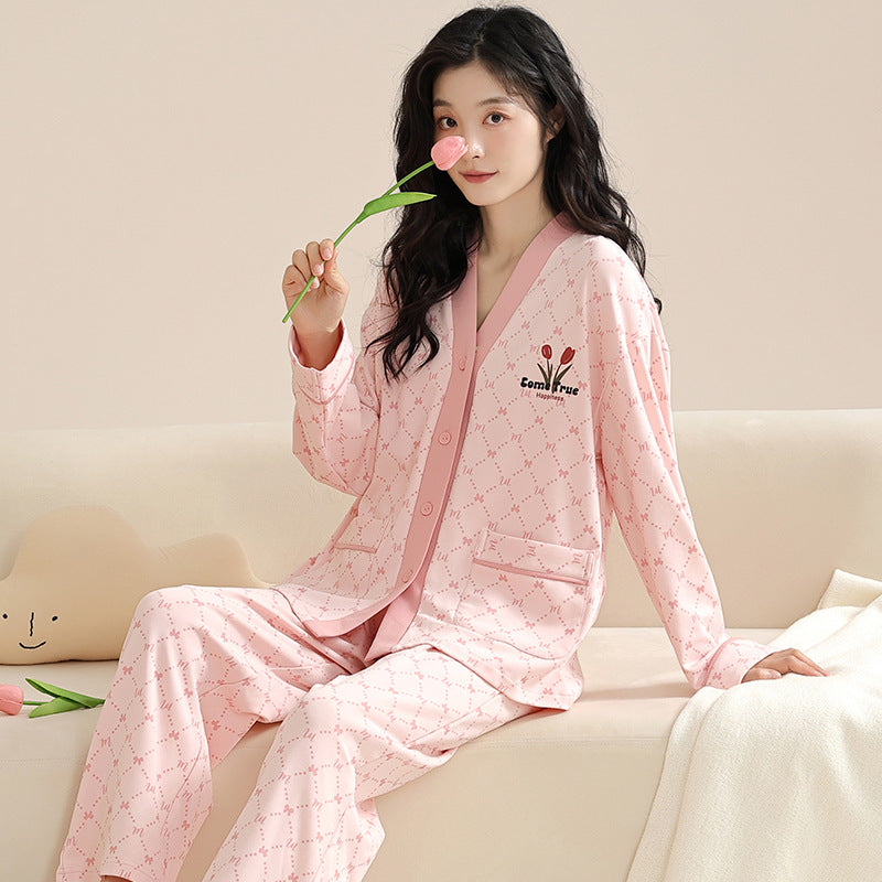 Ensemble pyjama à manches longues en coton pour femme