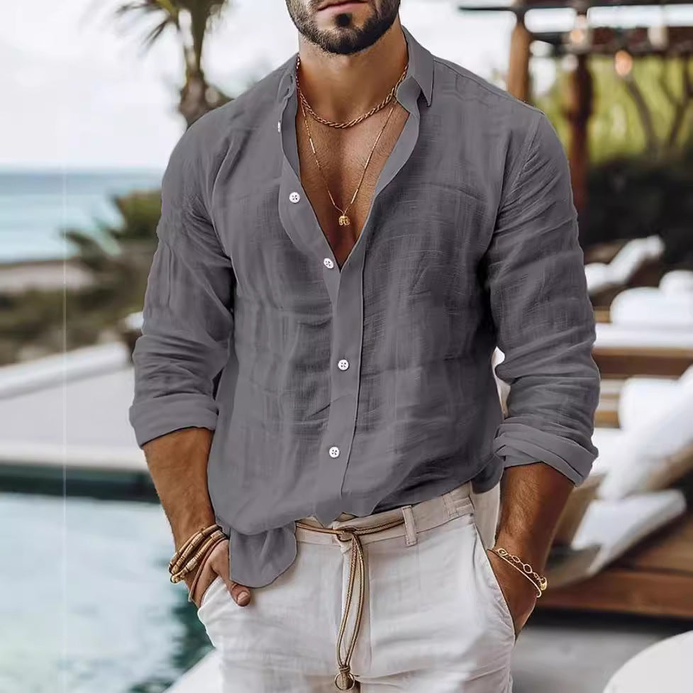 Men's Cotton Blend Linen Long Sleeve Casual Shirt