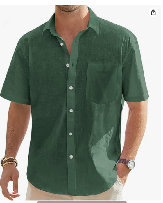 Men's Cotton Linen Short Sleeve Shirt Top