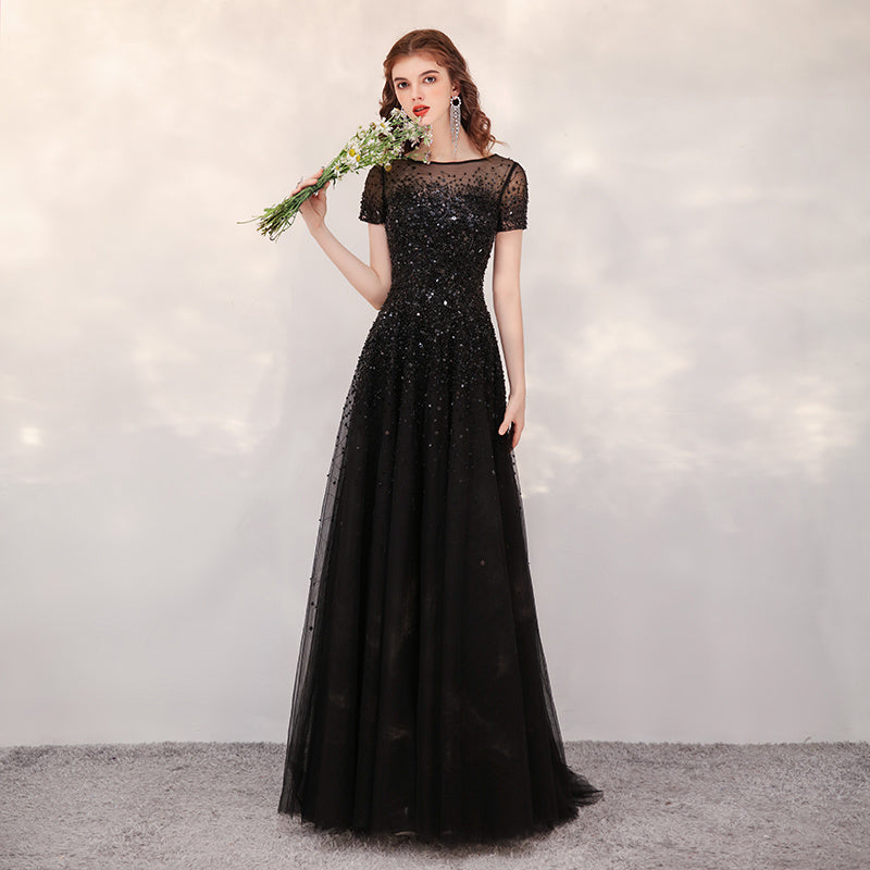 Robe longue d'hôtesse de luxe léger en mélange de polyester pour femme