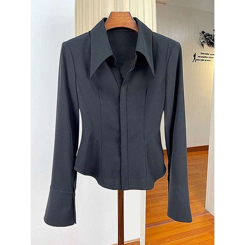 Slim-Fit Short French Waist Shirt for Workplace