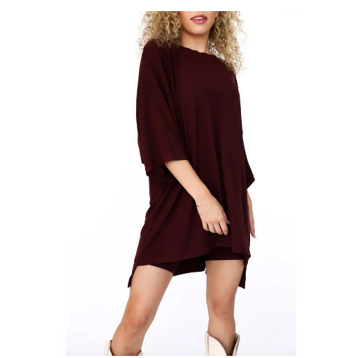 Ensemble short d'été pour femme, T-shirt ample à manches chauve-souris et pantalon slim