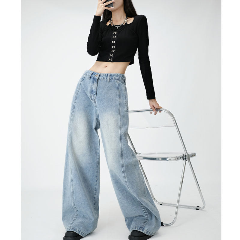 High Waist Loose Wide Leg Draping Denim Trousers Slimming Mop