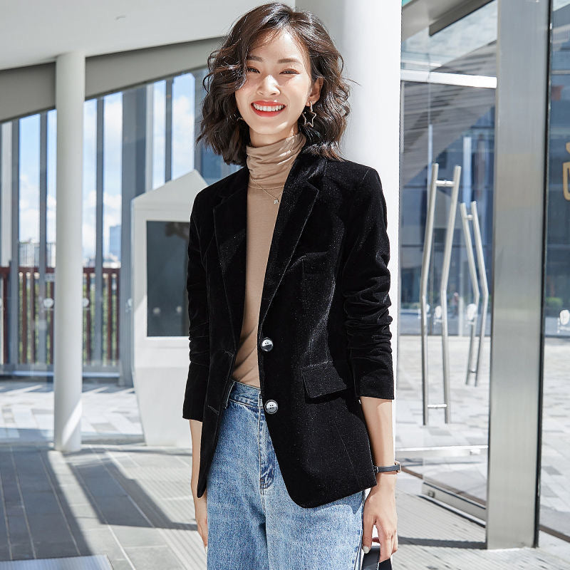 Velvet Slim Fit Vintage Style Blazer Coat for Women