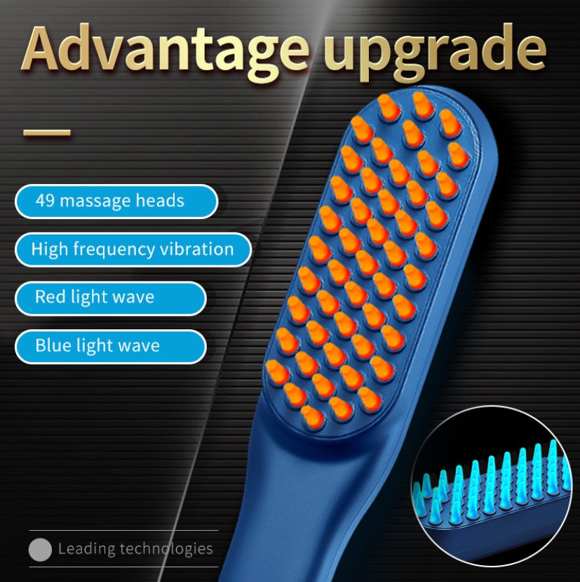 مشط تدليك الرأس بـ USB مع اهتزازات ضوئية حمراء وزرقاء