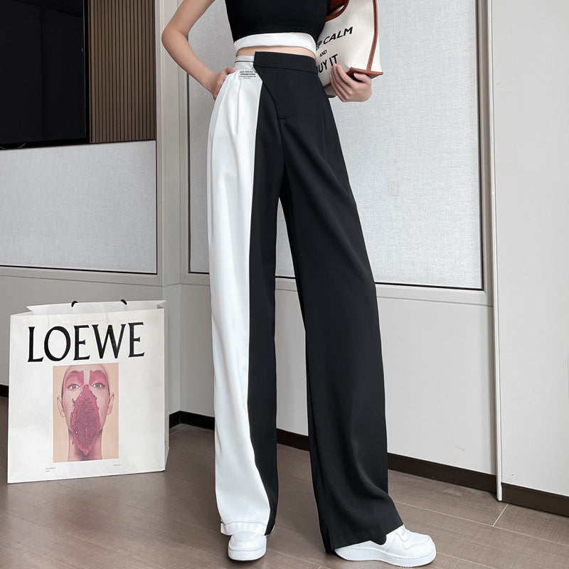 High Waist Retro Color Matching Suit Drape Straight-leg Pants