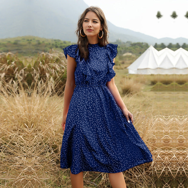 Robe longue maxi d'été en mousseline à pois pour femmes