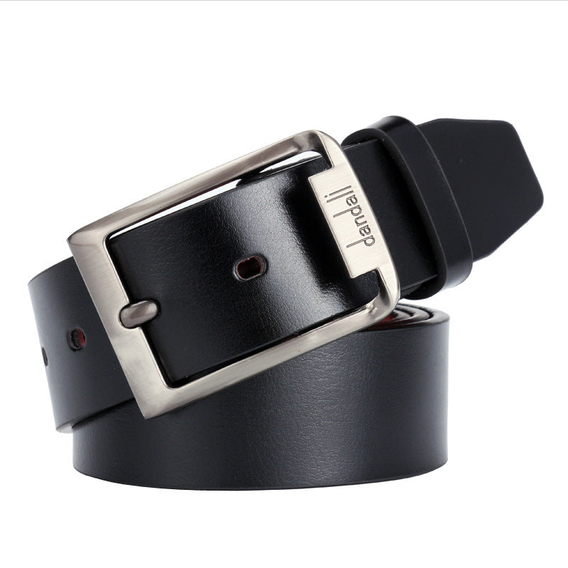 Men's Casual Leather Belt with Antique Letter Pin Buckle, 110-125cm, Black & Brown