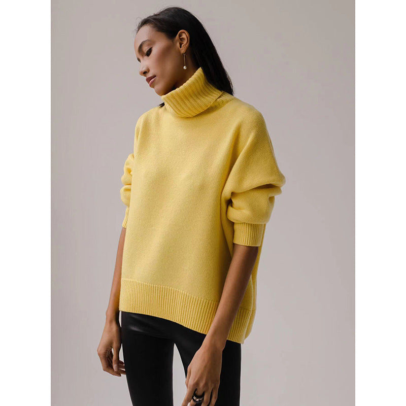 Soft Comfortable High Polo Collar Solid Color Pullover