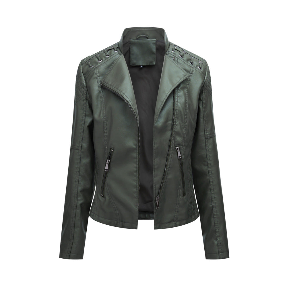 Women’s Slim Short PU Leather Motorcycle Jacket