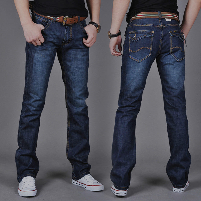 Men's Mid-Waist Straight Slim Denim Jeans
