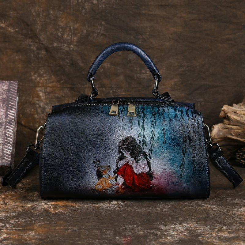 Sac à bandoulière multifonctionnel grande capacité pour femmes à dégradé dessiné à la main