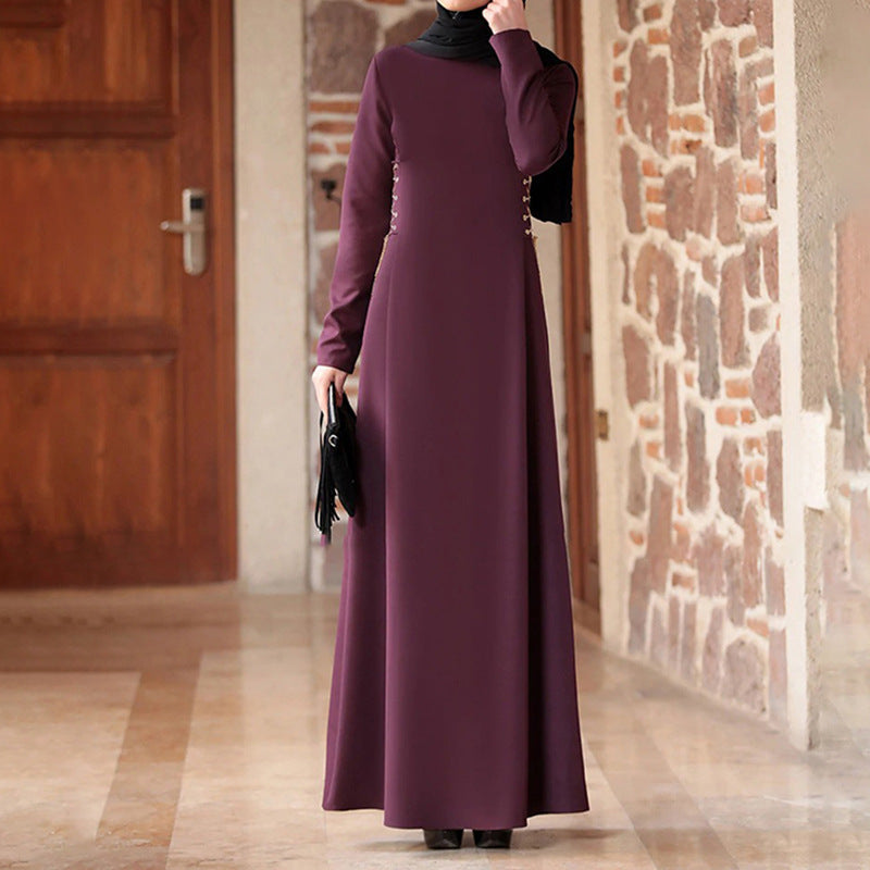 Middle Eastern Women's Fashion Dress in Dark Purple, Navy, Wine Red Polyester Fiber