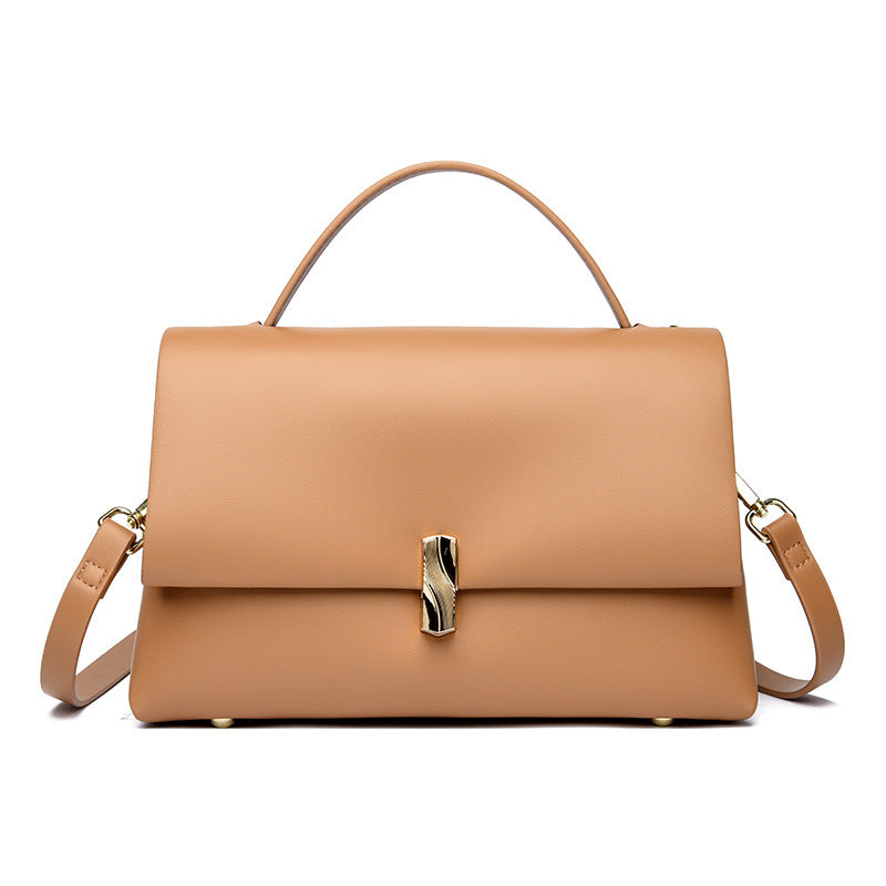 Ladies Premium Leather Gold Bar Lock Tote Bag 27x17x9cm