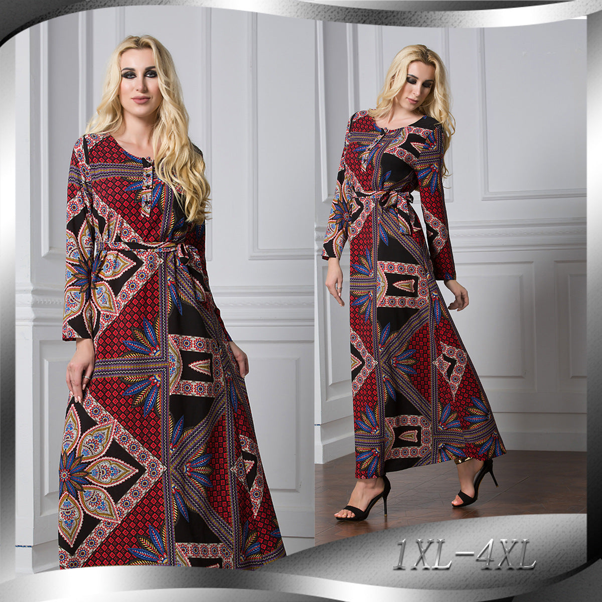 Plus Size Vintage Colorful Long Loose Abaya Dress