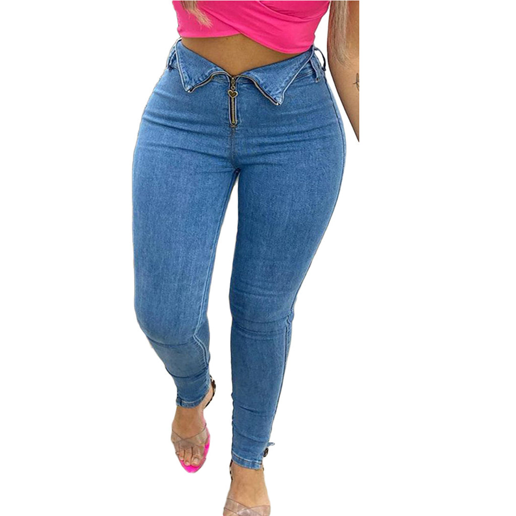 Fashion Casual Blue Pencil Jeans in S-XL