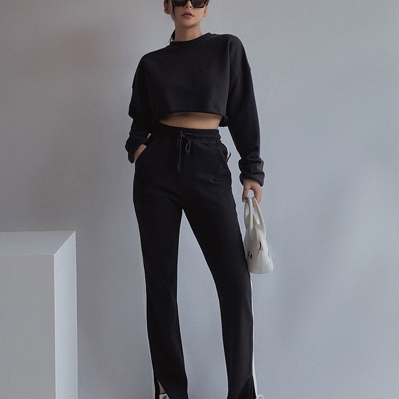 High Waist Cotton Split Loose Straight Leg Casual Pants