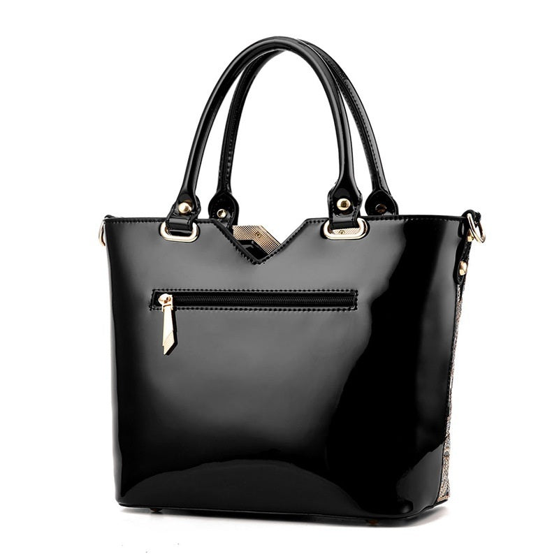 Black Embroidered bright leather shoulder bag