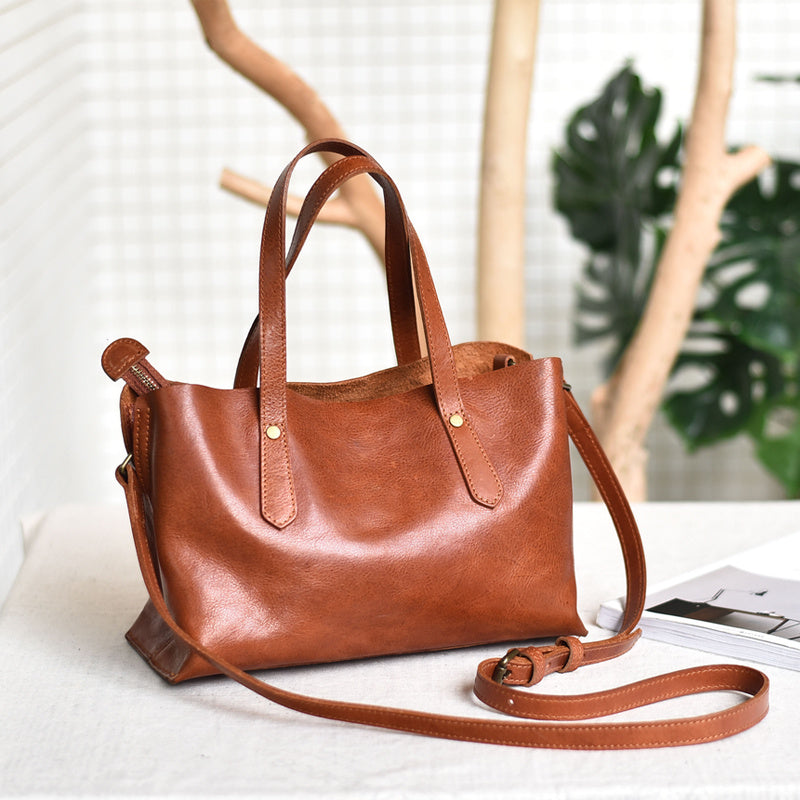 Sac à bandoulière en cuir de vachette fait main pour femme - Couleur unie minimaliste et tendance